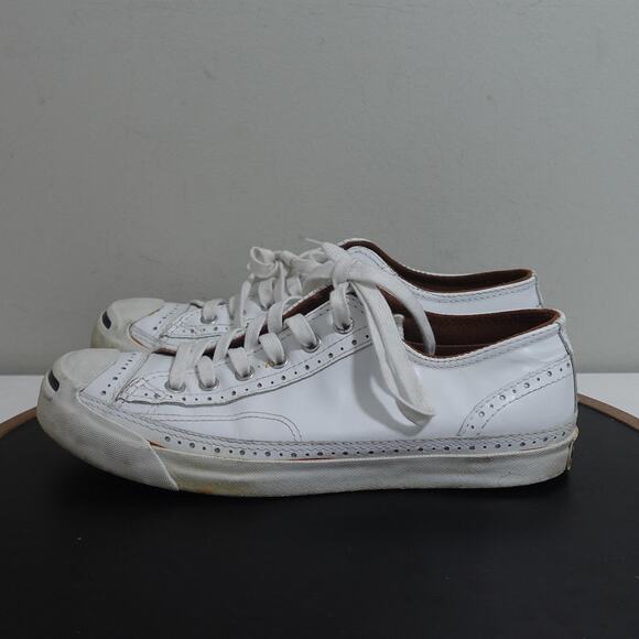 Converse Jack Purcell Shoes Mens Size 7 White Leather Low Top Lace Up Sneakers - Picture 8 of 12